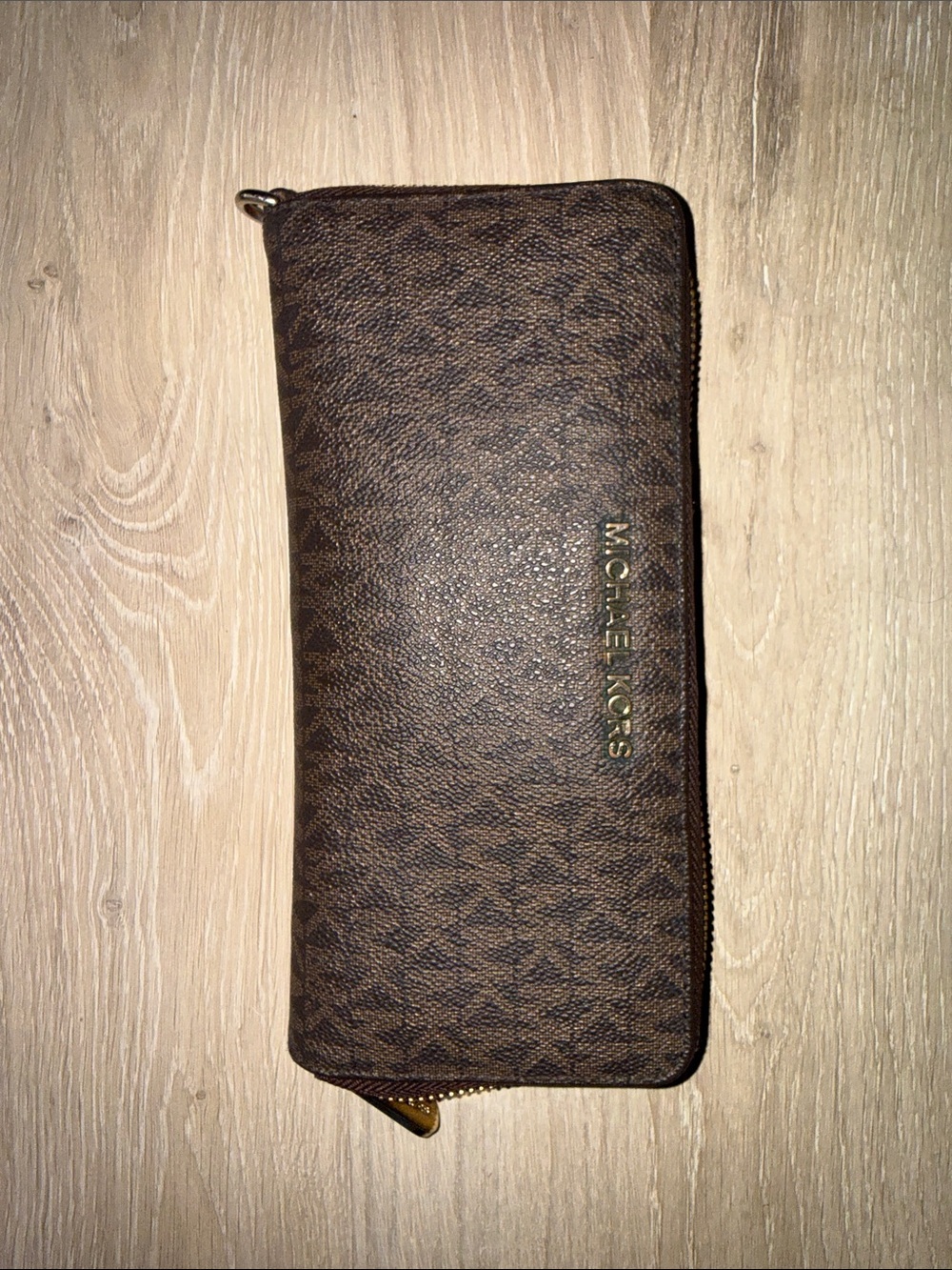 Michael Kors Dark Brown Signature Zip Wallet